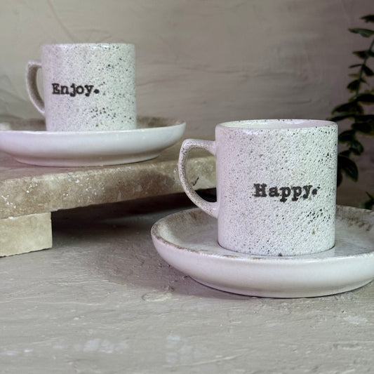 Happy And Enjoy İkili Kahve Fincan Seti Kavanoz Kutu Hediye