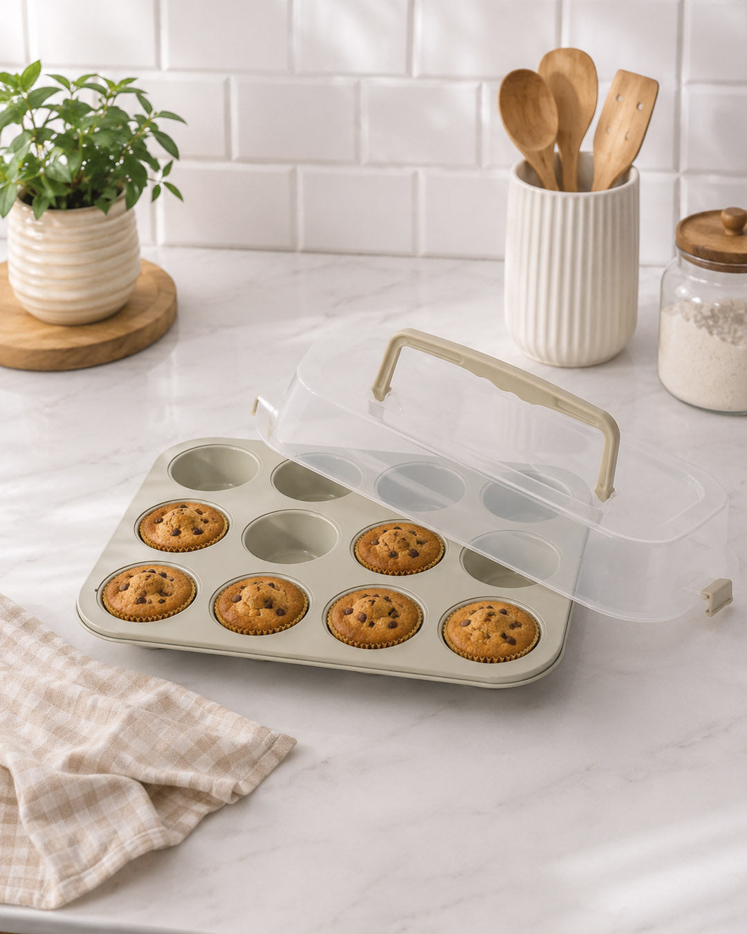 Muffin Kapaklı Kek Kalıbı Dikdörtgen (Krem) 7141