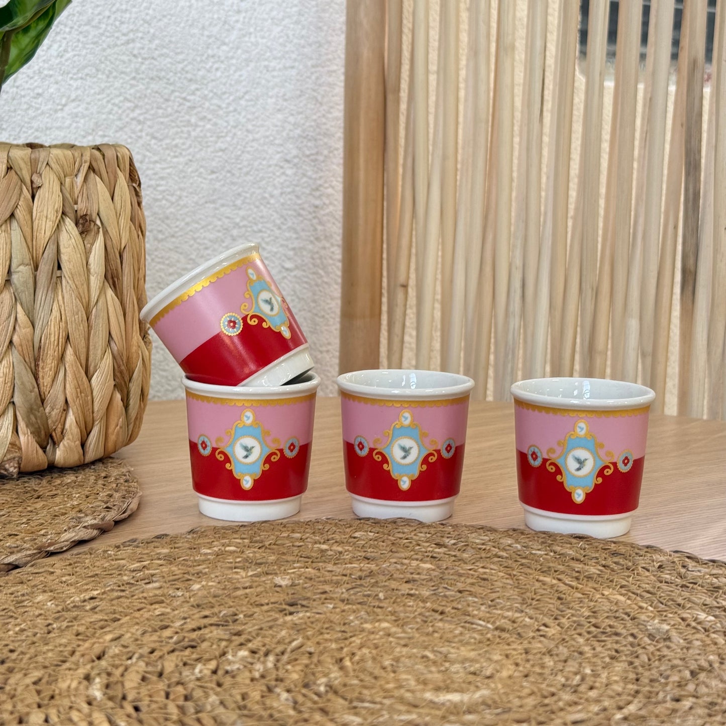 Pashally Porselen 4 Lü Espresso Fincan Seti Pembe-Kırmızı KOD:1032