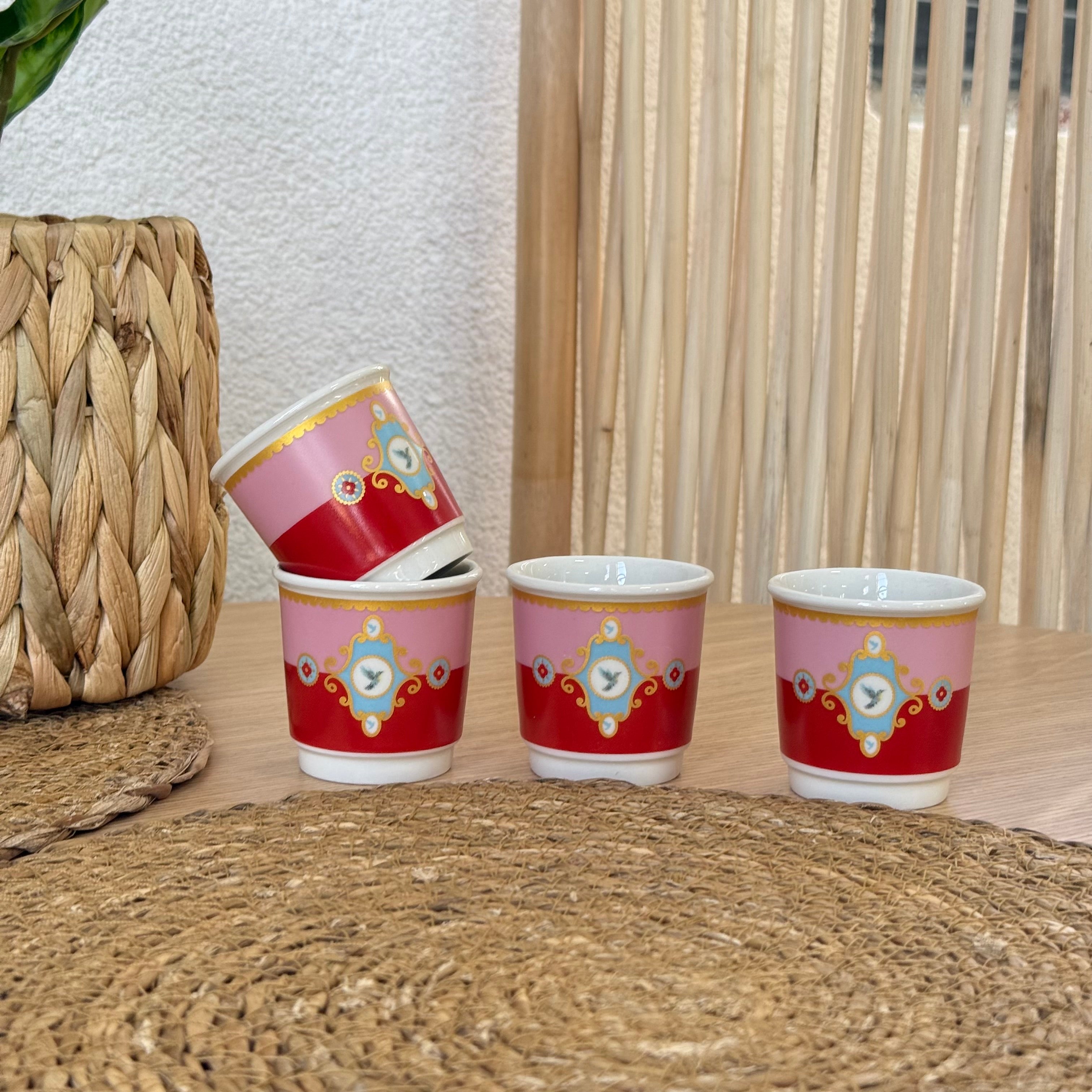 Pashally Porselen 4 Lü Espresso Fincan Seti Pembe-Kırmızı KOD:1032