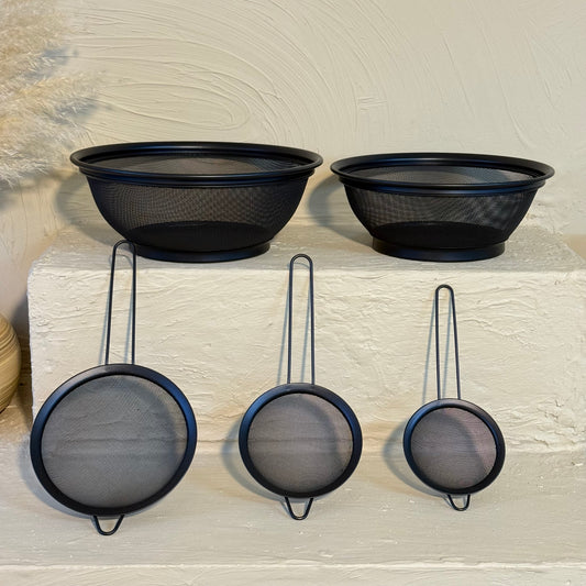 İKAE Jysk 304 Çelik Mat Siyah Süzgeç Seti 5 Parça, Yüksek Kalite