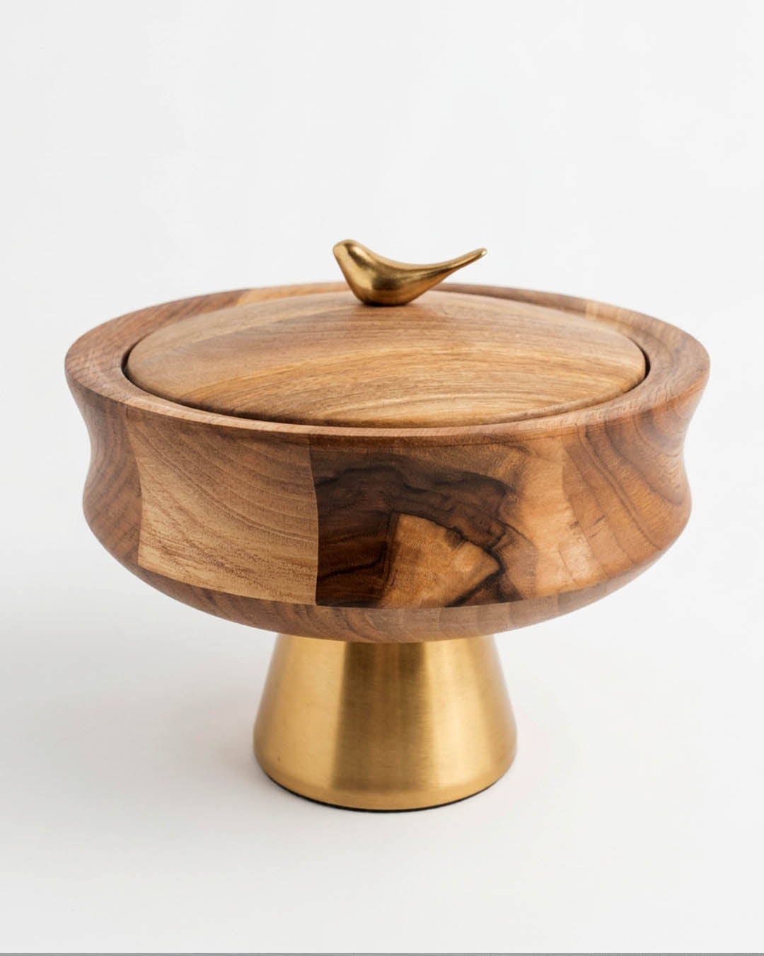 Aura Wood & Gold – Pirinç Kuş Detaylı Masif Ahşap Sunumluk & Şekerlik 16008-1