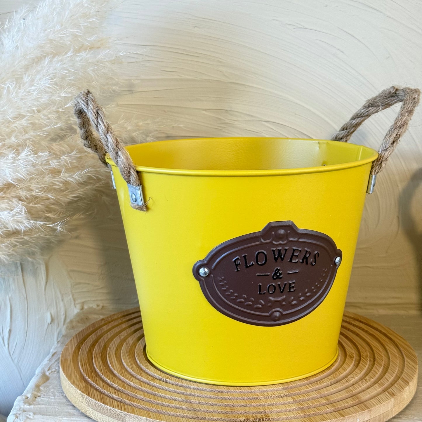 Tutku Halat Kulplu Metal İki Boy Vintage Saksı Sarı  KOD:3455-54