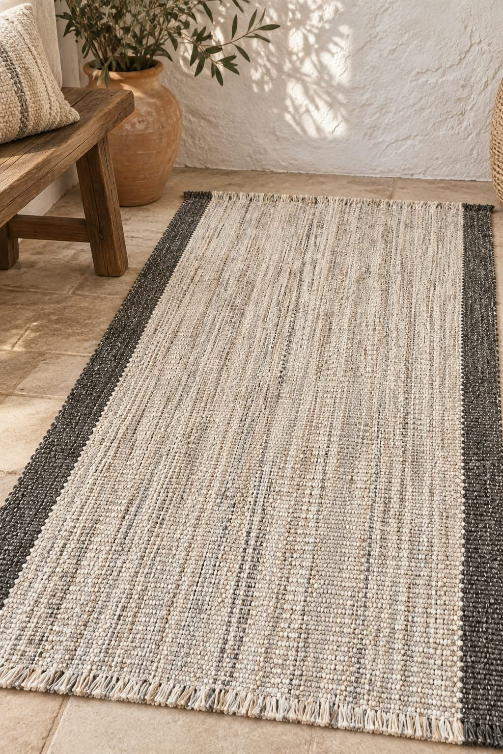 Modern Bohem Püsküllü Dokuma Yolluk Beyaz Kilim (80x150)