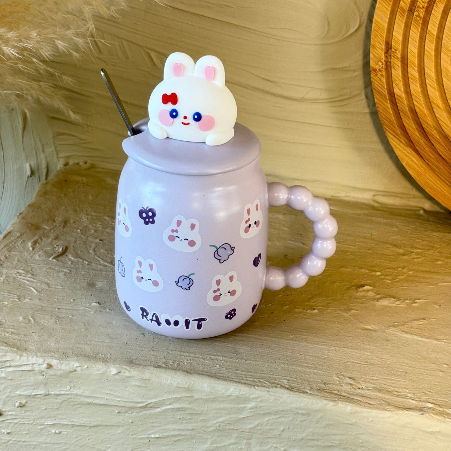 Tutku Rabbit Kapaklı Porselen Kupa Mor