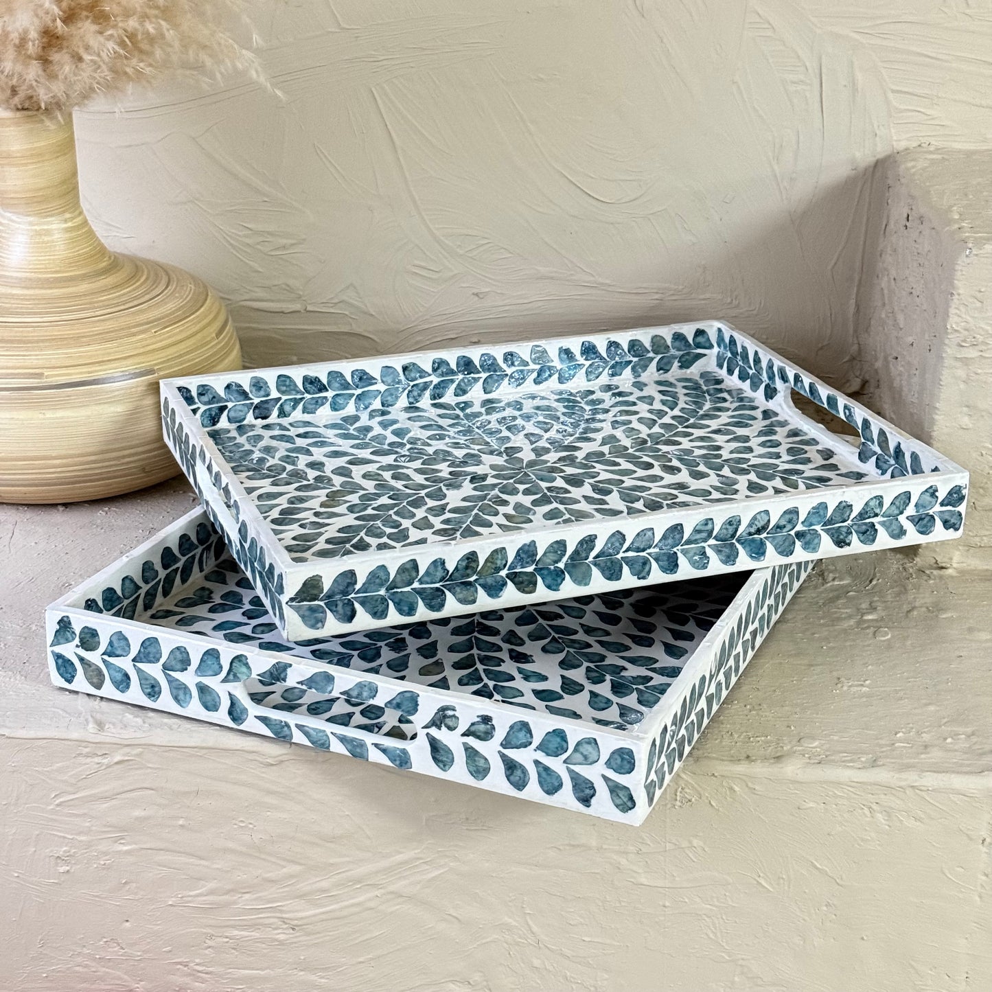 SVR Sedef 2 Boy Dikdörtgen Tepsi Seti KOD:61839 Mavi-Yeşil