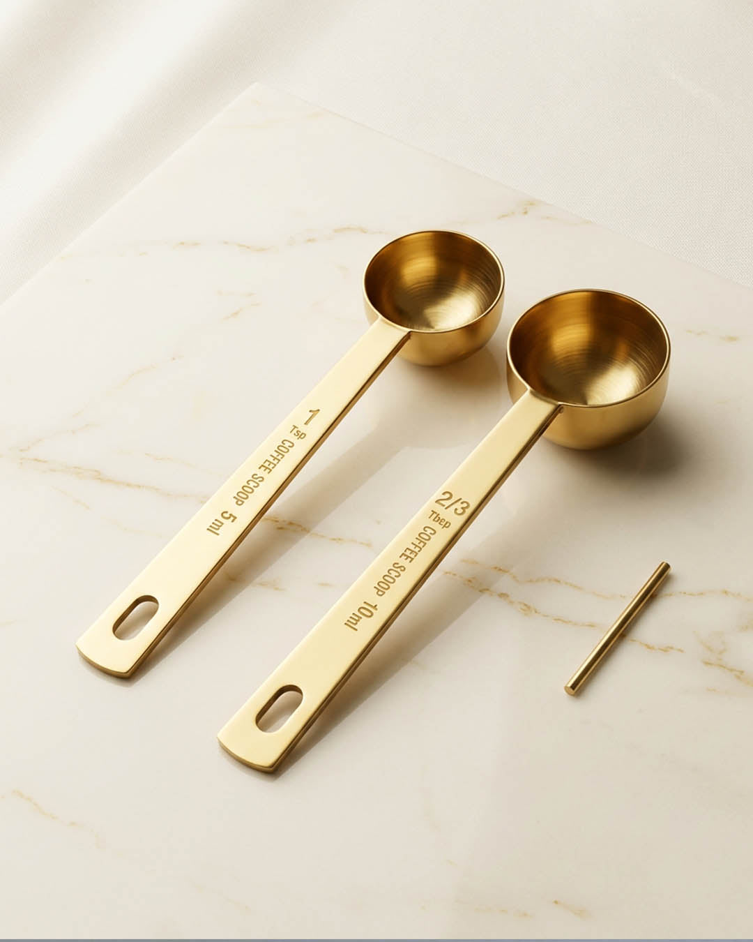 Gold Paslanmaz Metal Kahve Ve Ölçü Kaşığı Seti (5 ml & 10 ml)