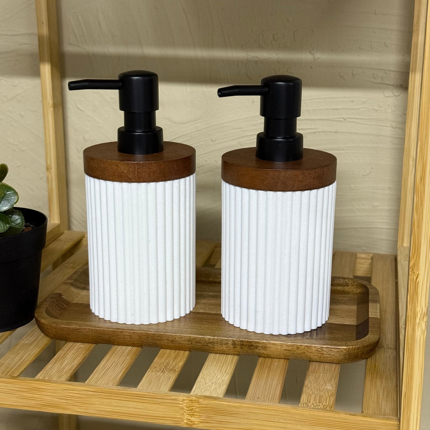 Akasya Ağacı Standlı Mermer İkili Sıvı Sabunluk Seti 3 Parça