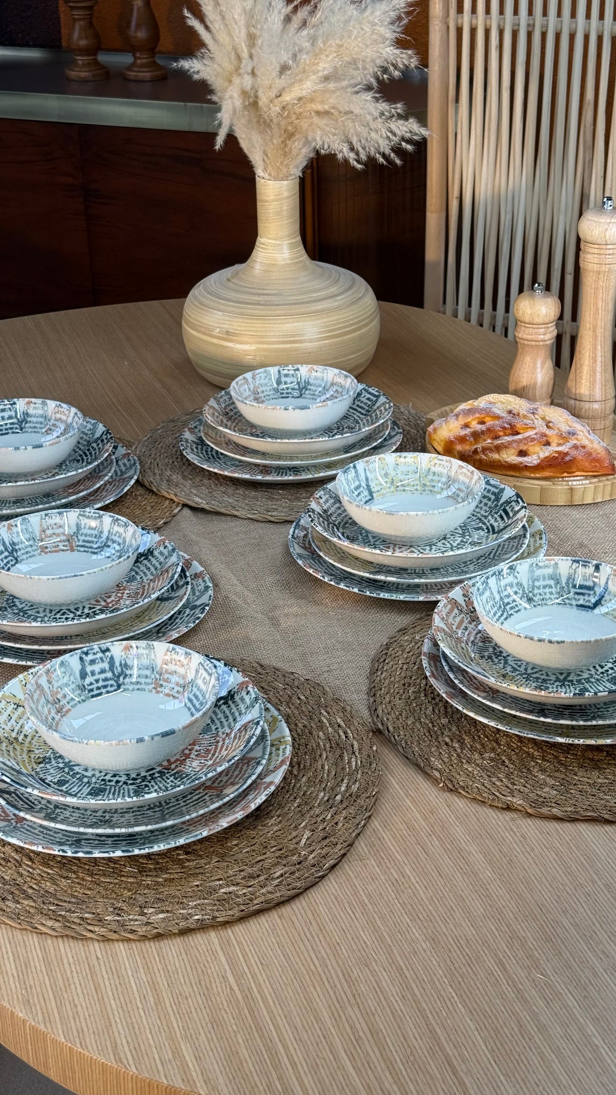 Etnik Desen 24 Parça Porselen Yemek Takımı 6 Kişilik Apex