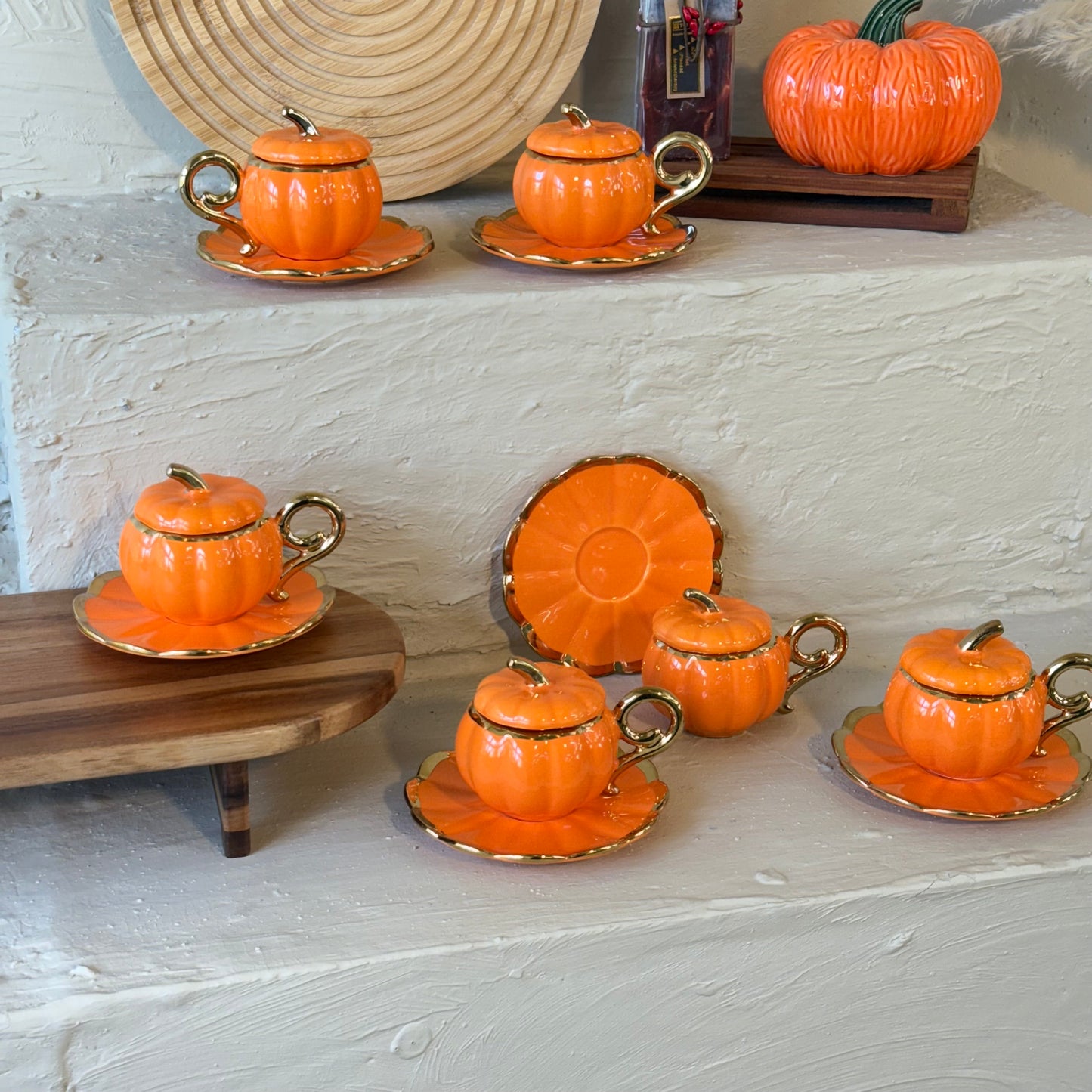 Arow Kabak Model Porselen Kahve Fincan Takımı 6 Kişilik Turuncu