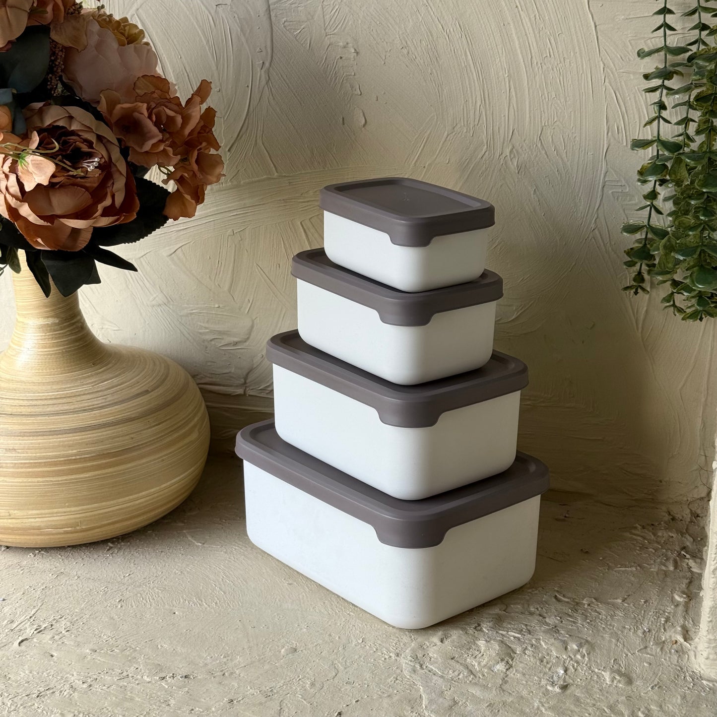 Elis 4 lü Dikdörtgen Saklama Kabı Seti Krem KOD:275