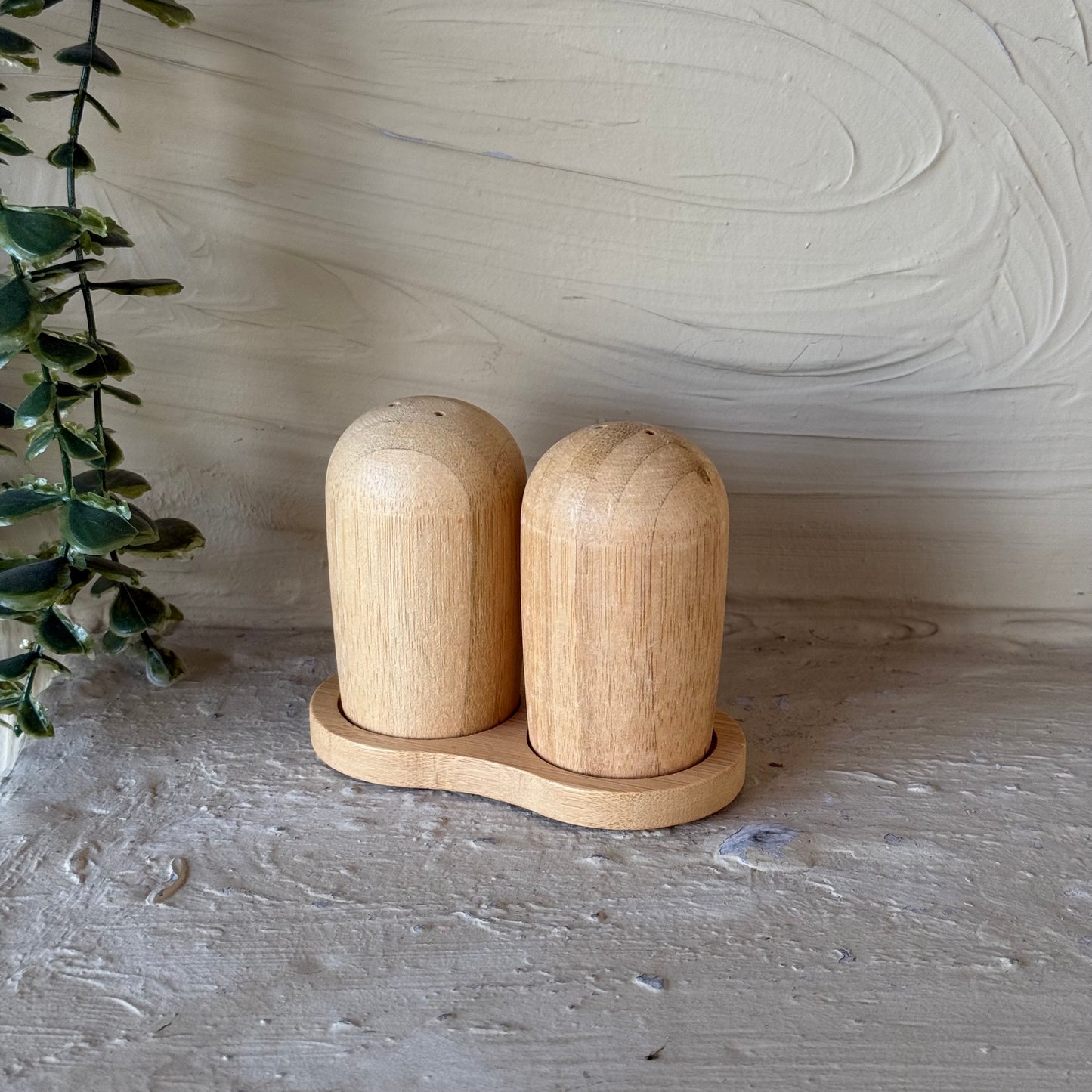 Saverlly Bambu Standlı İkili Oval Model Tuzluk KOD:94660