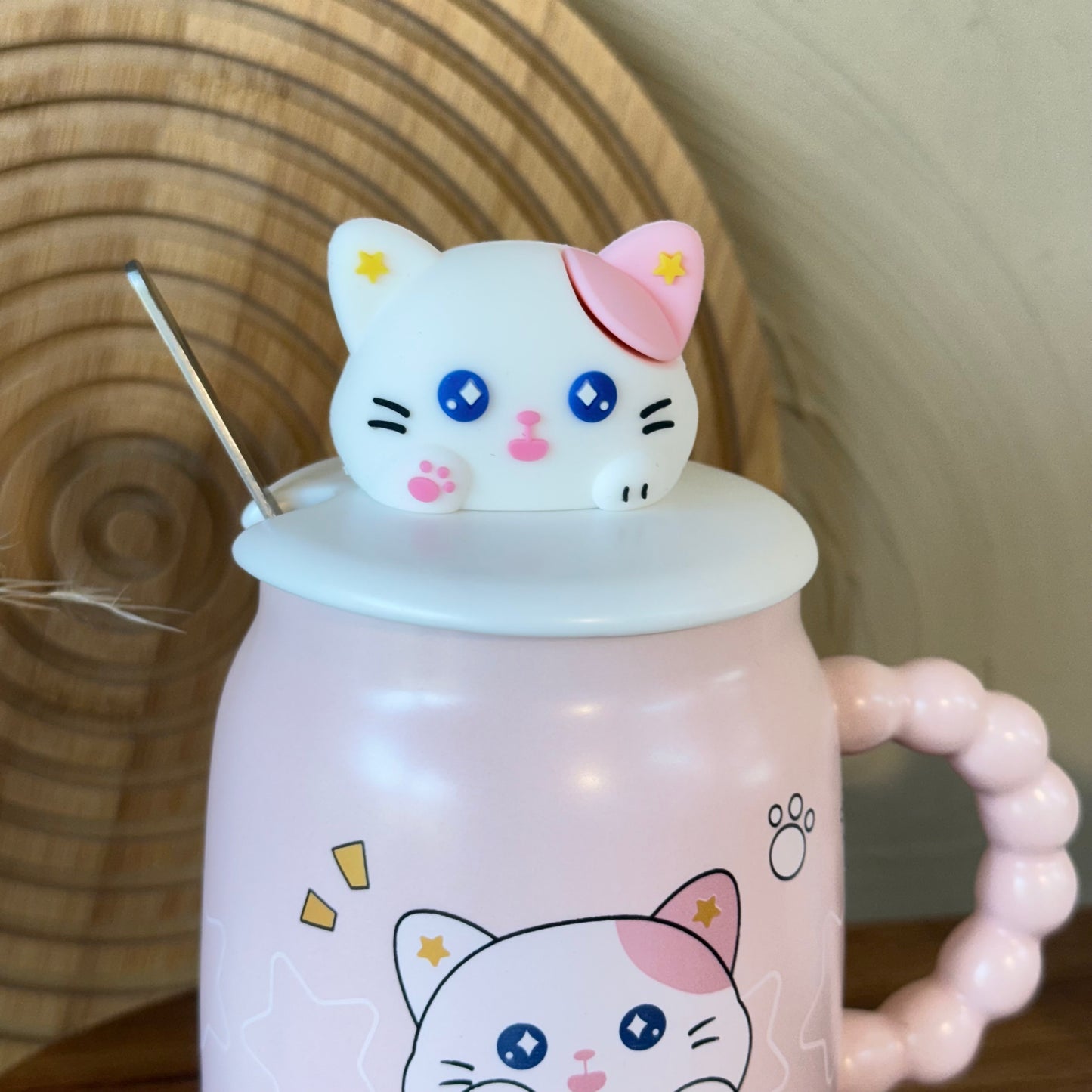 Tutku Kitty Kapaklı Porselen Kupa Pembe