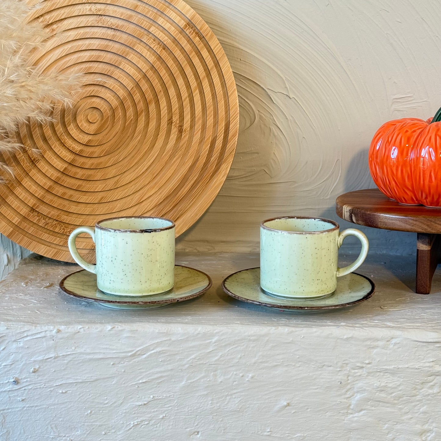 Porline İkili Porselen Kahve Fincan Seti Yeşil