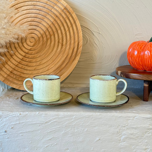 Porline İkili Porselen Kahve Fincan Seti Yeşil