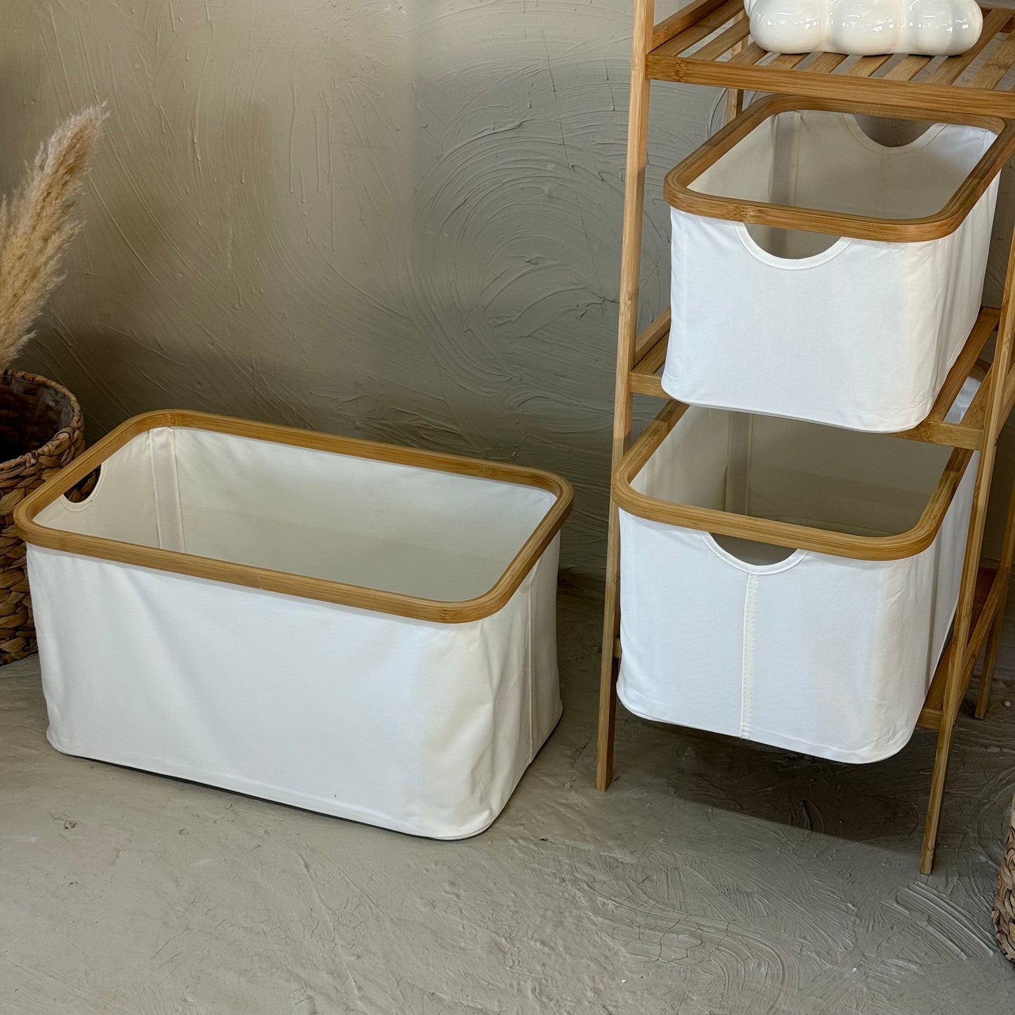 Lalezar Bambu Tutmalı 3 Boy Organizer Seti Krem KOD:8017-16-15