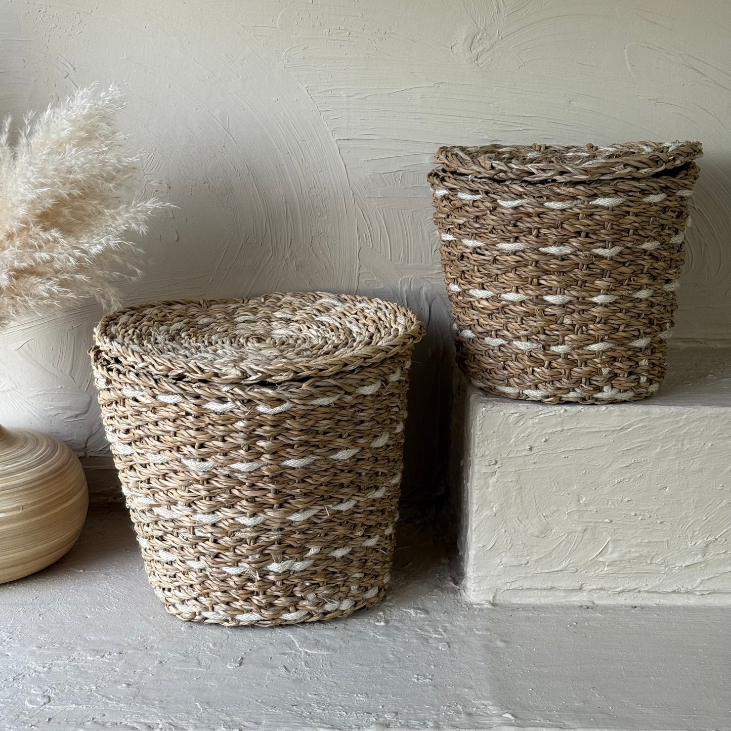 SVR Kapaklı İki Boy Yuvarlak Hasır Patates Soğanlık Krem KOD:15841