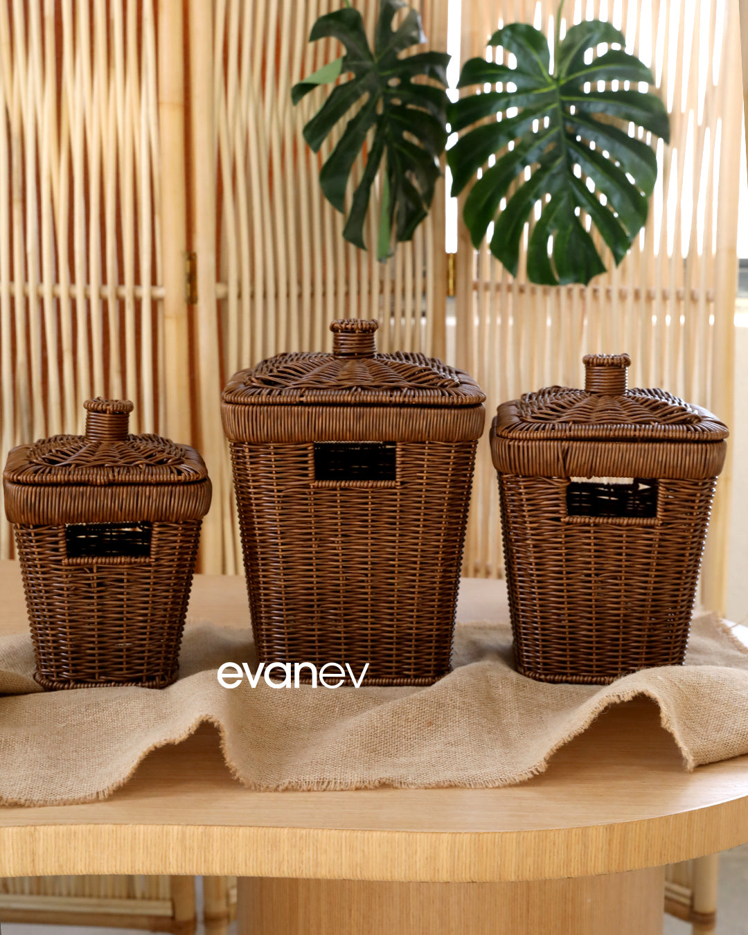 Wls Rattan 3 Boy Kare Patates Soğanlık Seti Kahve208