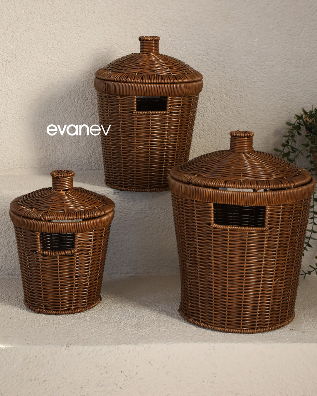 Wls Rattan 3 Boy Patates Soğanlık Seti Kahve207