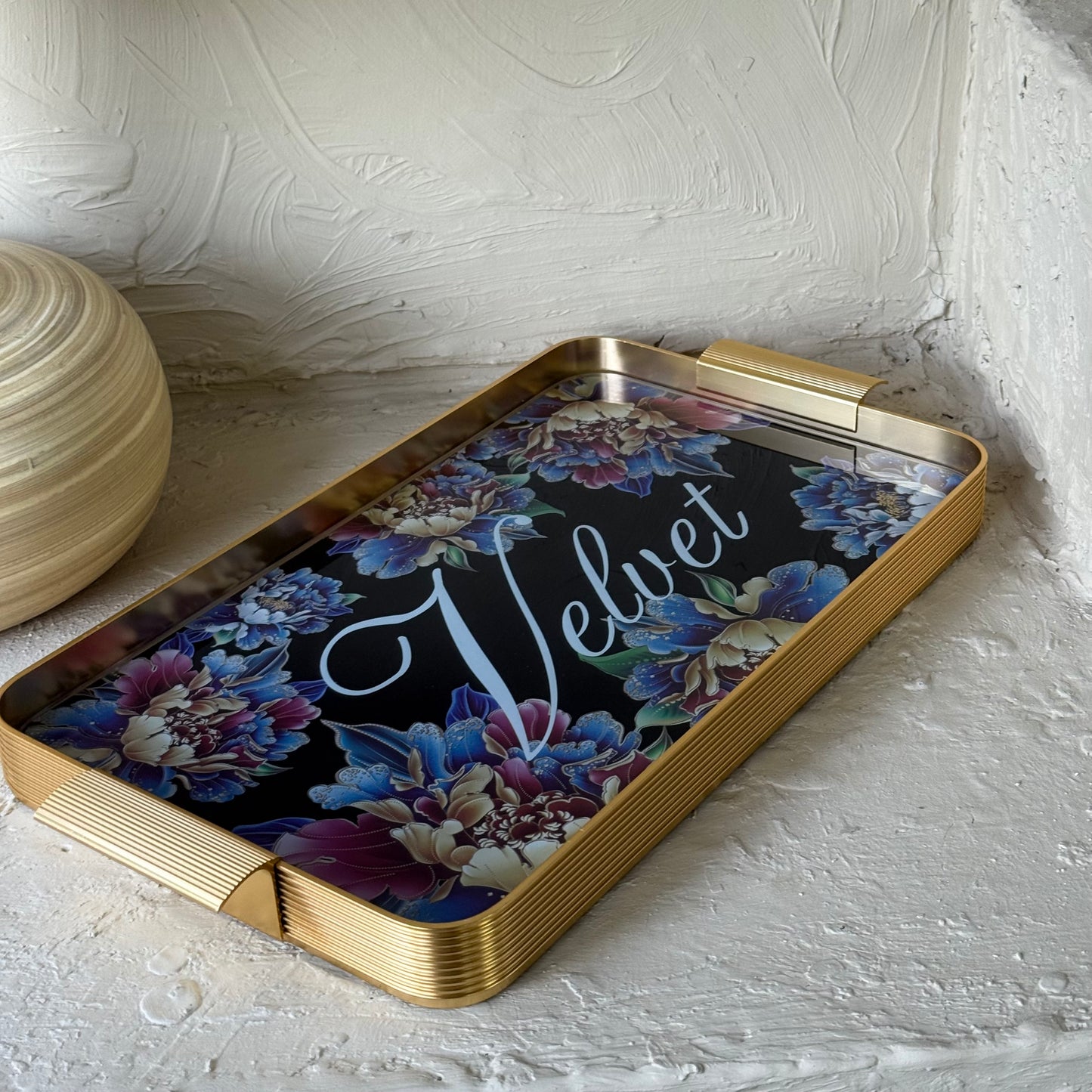 Arow Velvet Gold Desenli Cam Tepsi KOD:1207