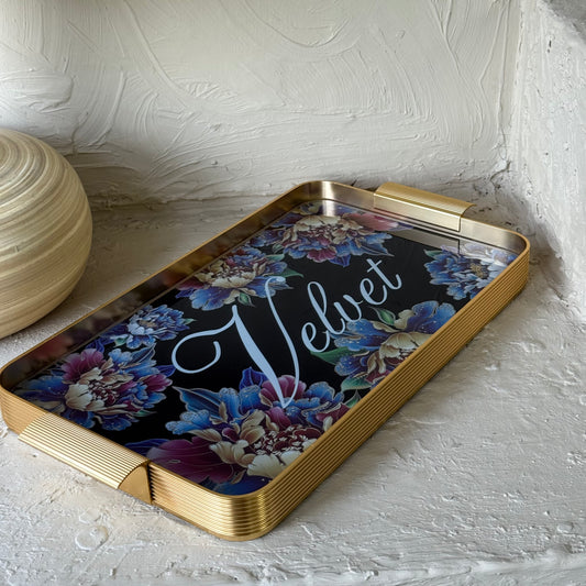 Arow Velvet Gold Desenli Cam Tepsi KOD:1207