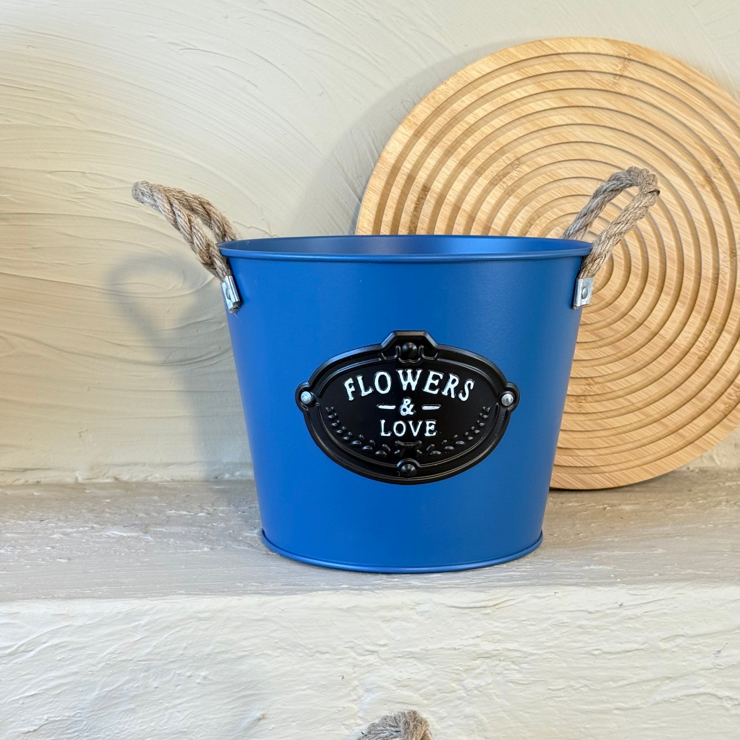 Tutku Halat Kulplu Metal İki Boy Vintage Saksı Mavi KOD:3455-54