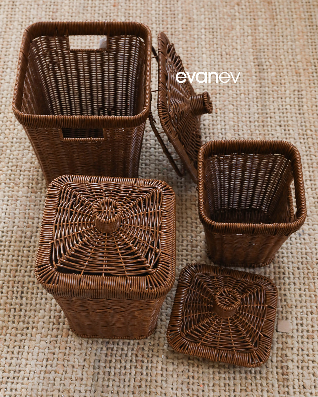 Wls Rattan 3 Boy Kare Patates Soğanlık Seti Kahve208