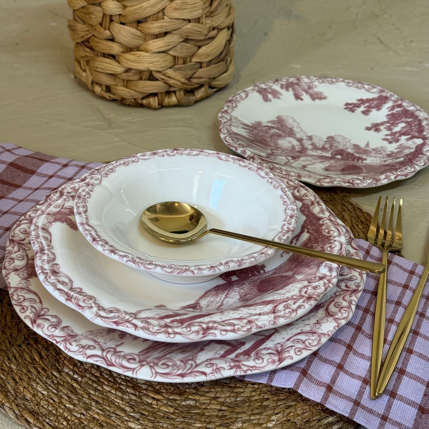 Porser Porselen 24 Parça Yemek Takımı 6 Kişilik Pembe KOD:BORDEL-30402-2