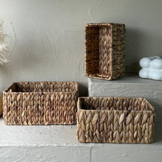 Panalı Kalın Örgü Hasır 3 Boy Organizer Sepet Seti Dikdörtgen KOD:23128