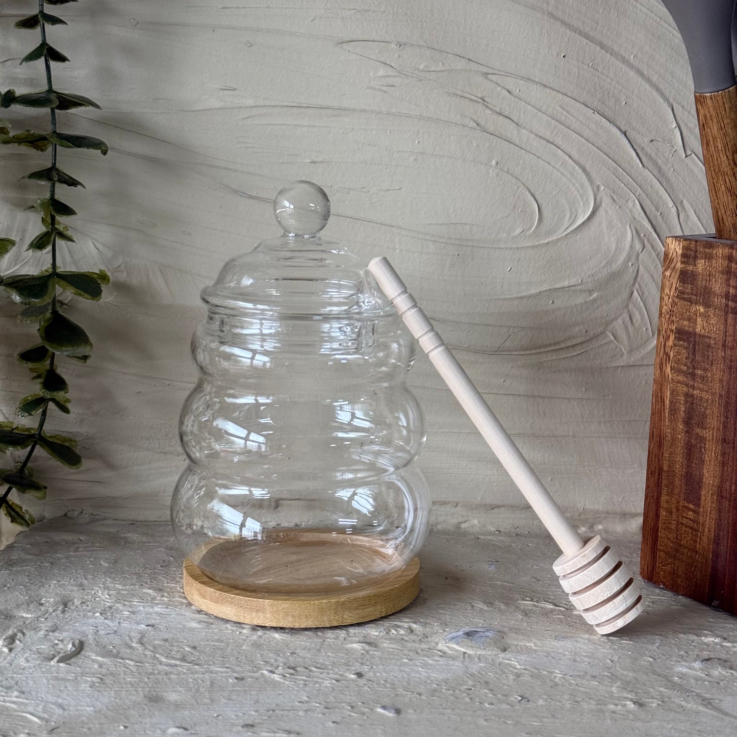 Tutku Bambu Standlı Borosilikat Cam Bal Kavanoz KOD:KR-075