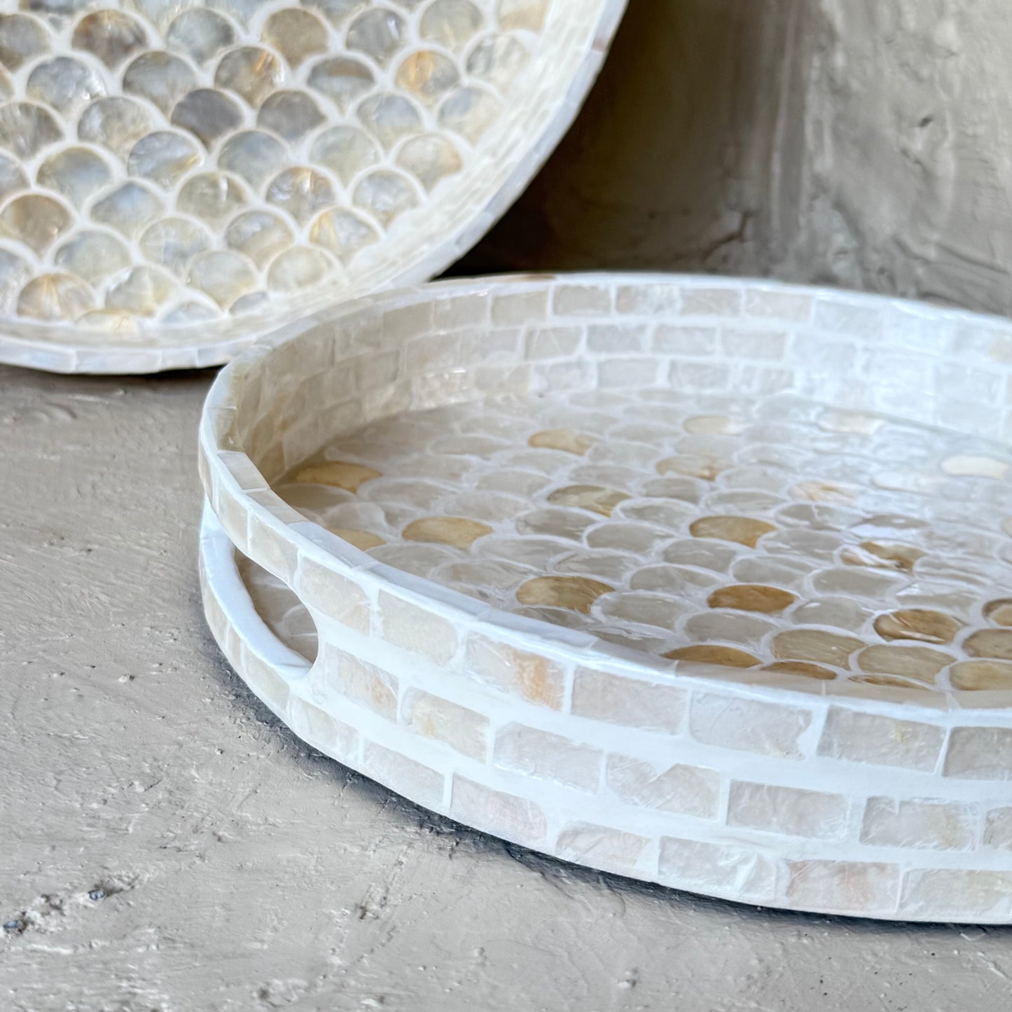 SVR Sedef 3 Lü Yuvarlak Tepsi Seti KOD:61874  Krem