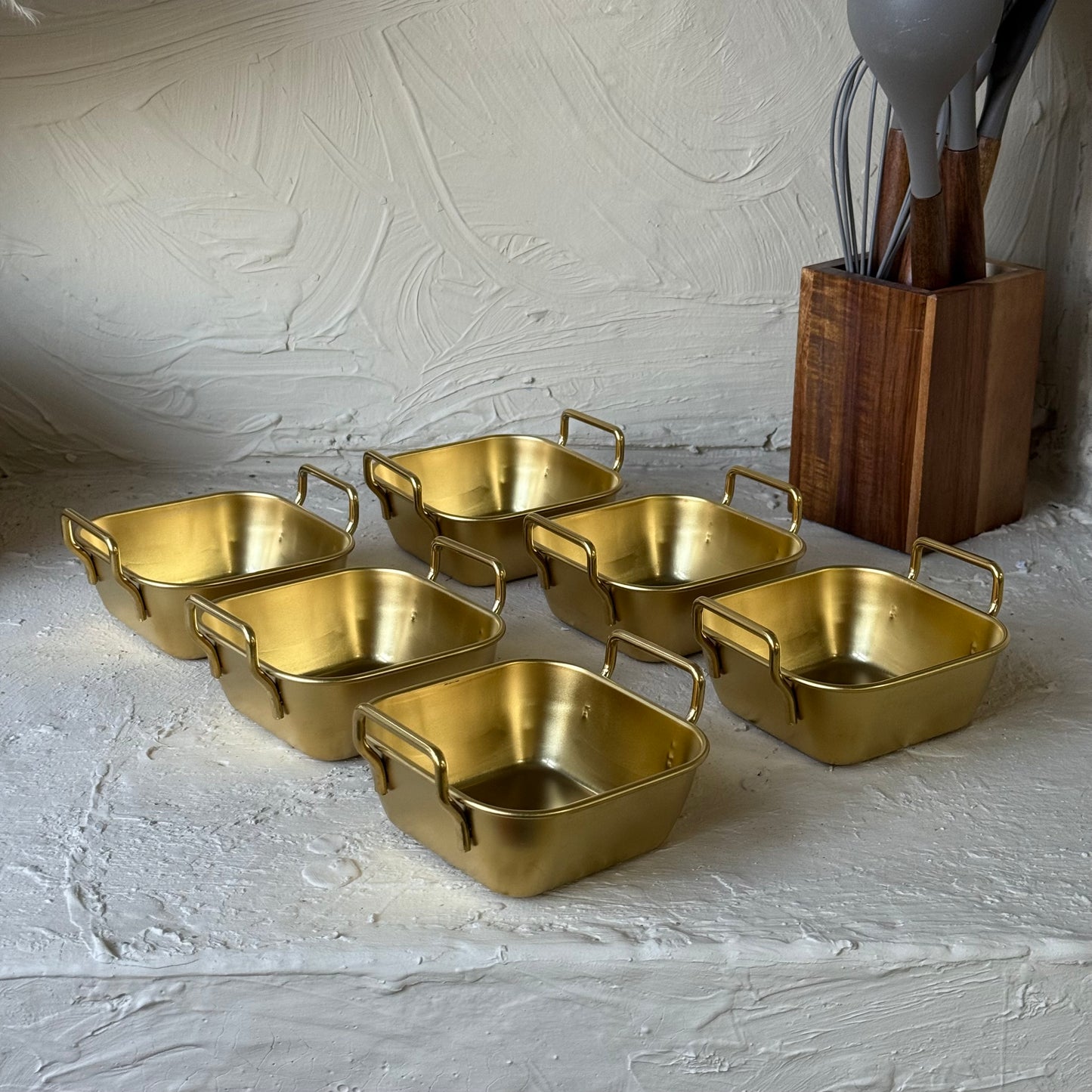 Vadi Metal Kare Tutmalı Gold Kase Seti 6 Adet KOD:8802