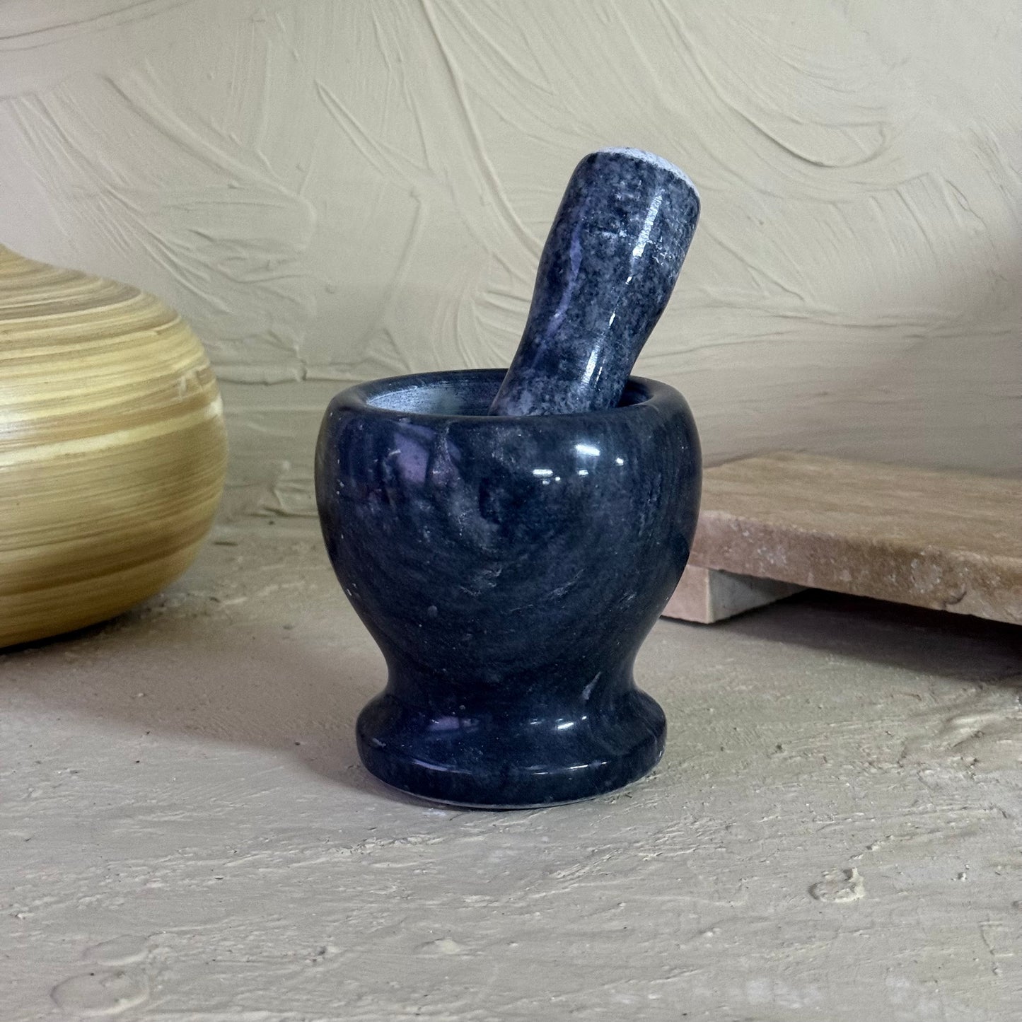 Perry Saf Mermer Havan Seti Siyah 11 cm