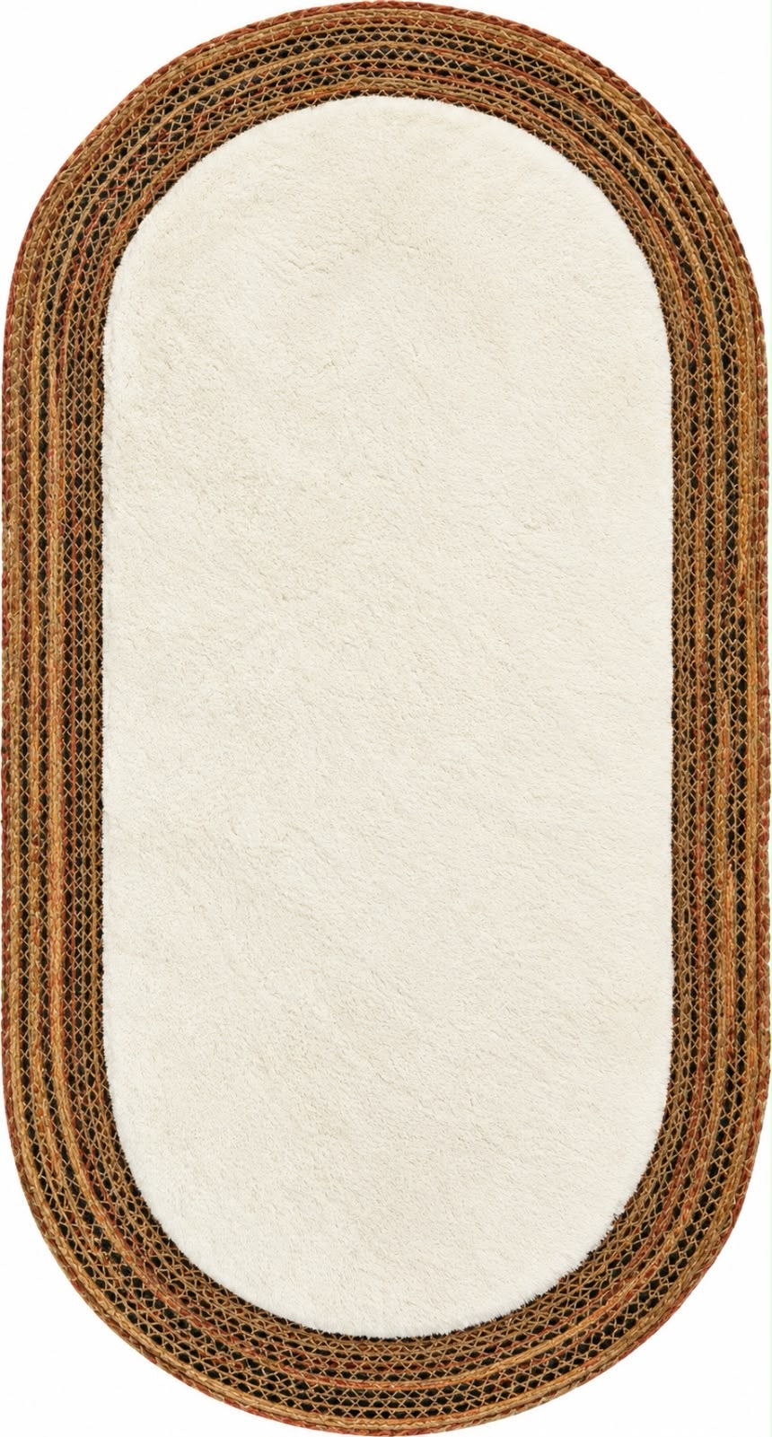 Arven Etnik Jüt ve Peluş Oval Halı - Doğal ve Lüks Dokunuş (80x150cm) 202