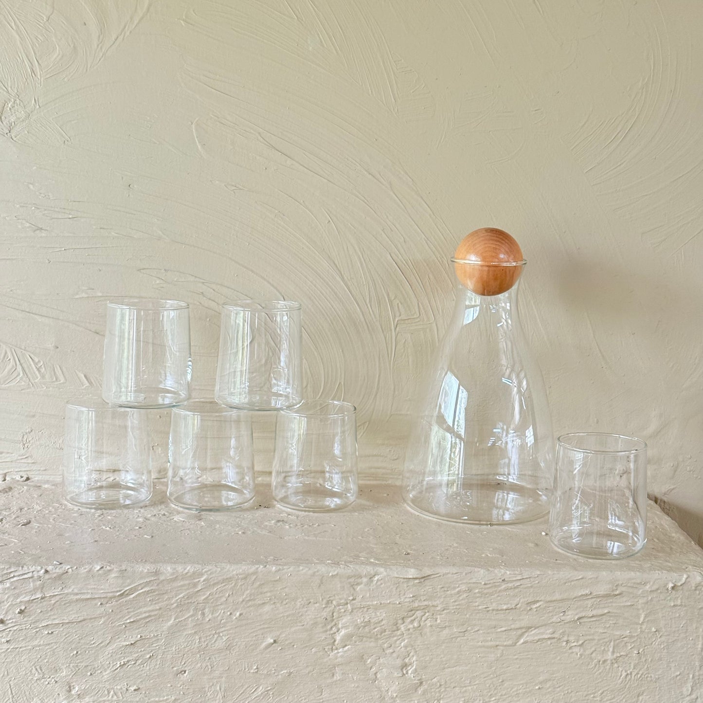 Delisoga Bambu Kapaklı Cam Sürahi Set Şeffaf 7 Parça (SÜPER FİYAT)