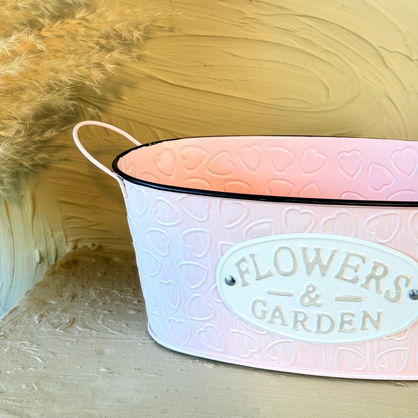 Tutku Vintage Oval Metal Kulplu Saksı Pembe KOD:3458