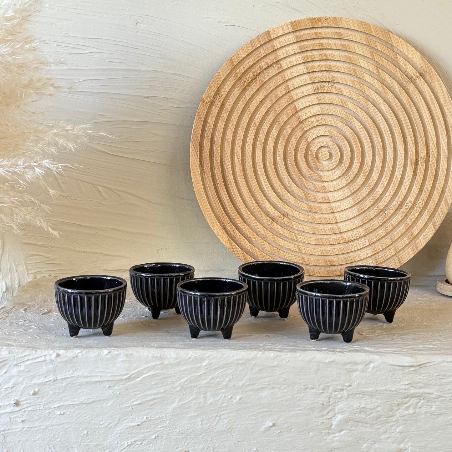 Porline Ayaklı Porselen Lokumluk Sosluk Seti 6 Kişilik Siyah