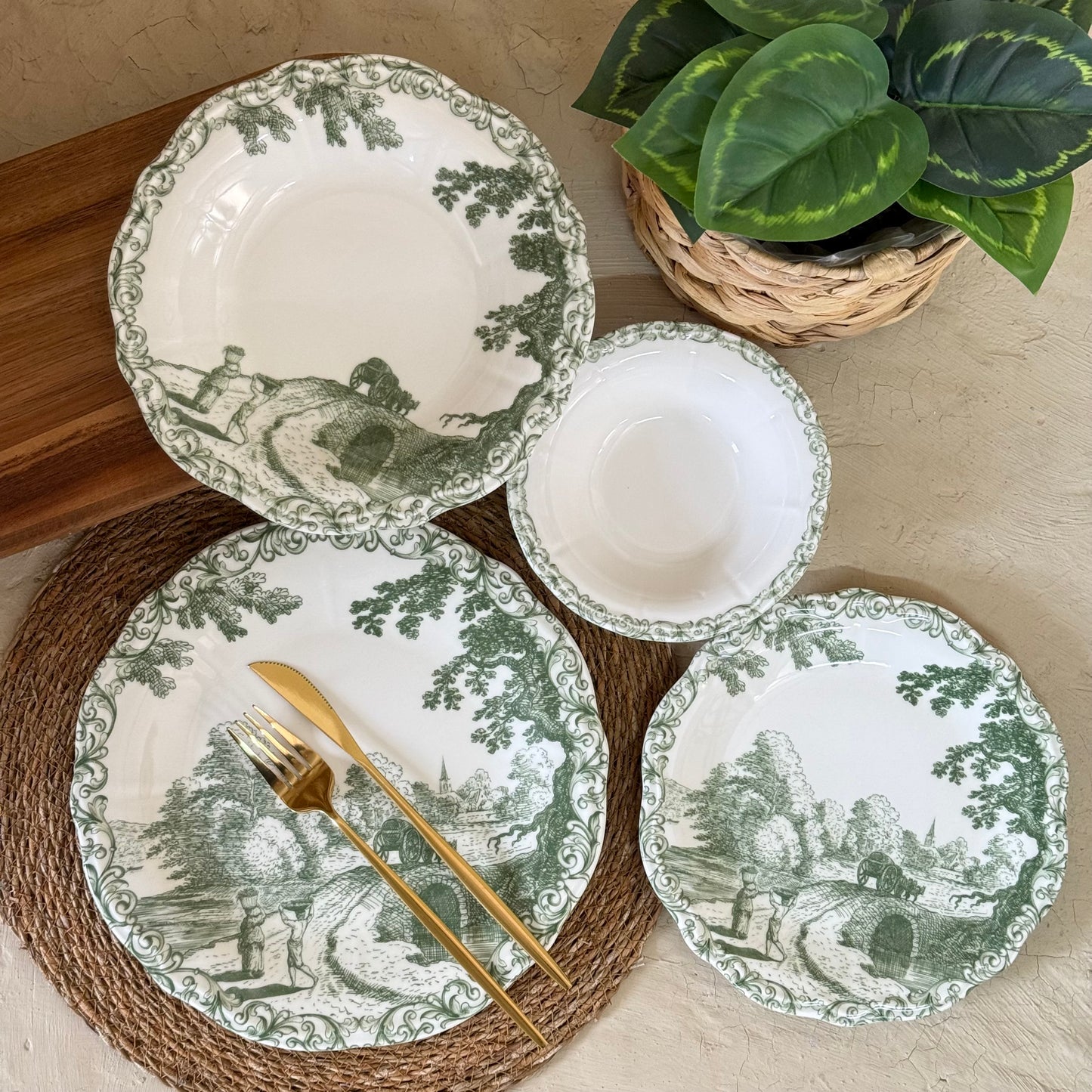 Porser Porselen 24 Parça Yemek Takımı 6 Kişilik Yeşil KOD:ARVENNA-30402-3