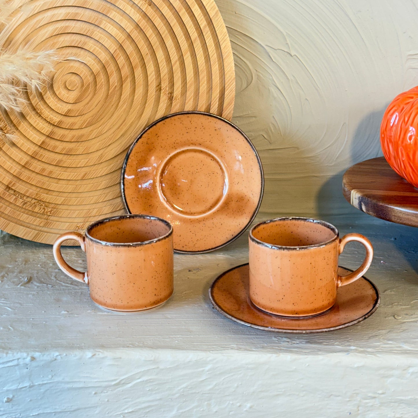 Porline İkili Porselen Kahve Fincan Seti Kiremit