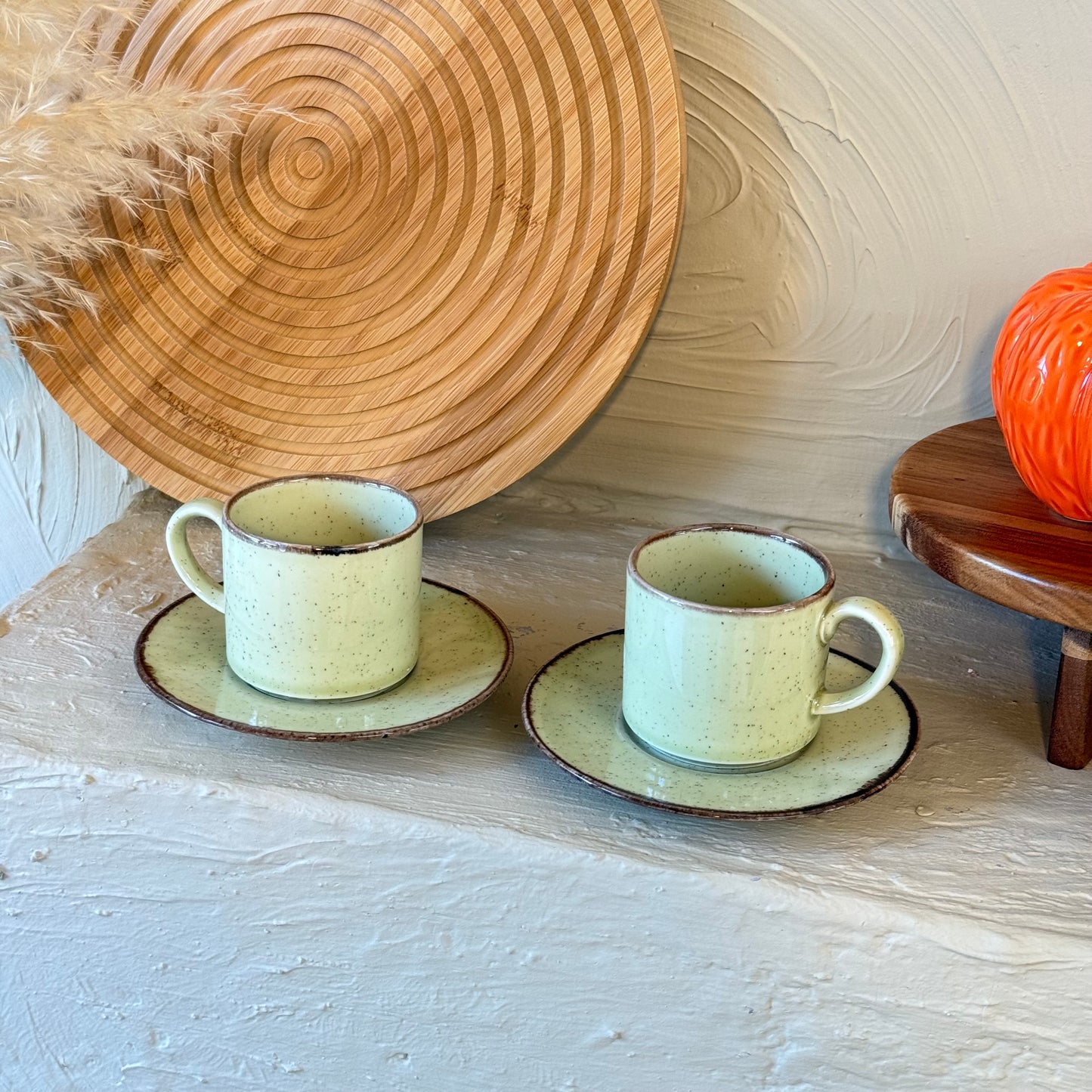 Porline İkili Porselen Kahve Fincan Seti Yeşil