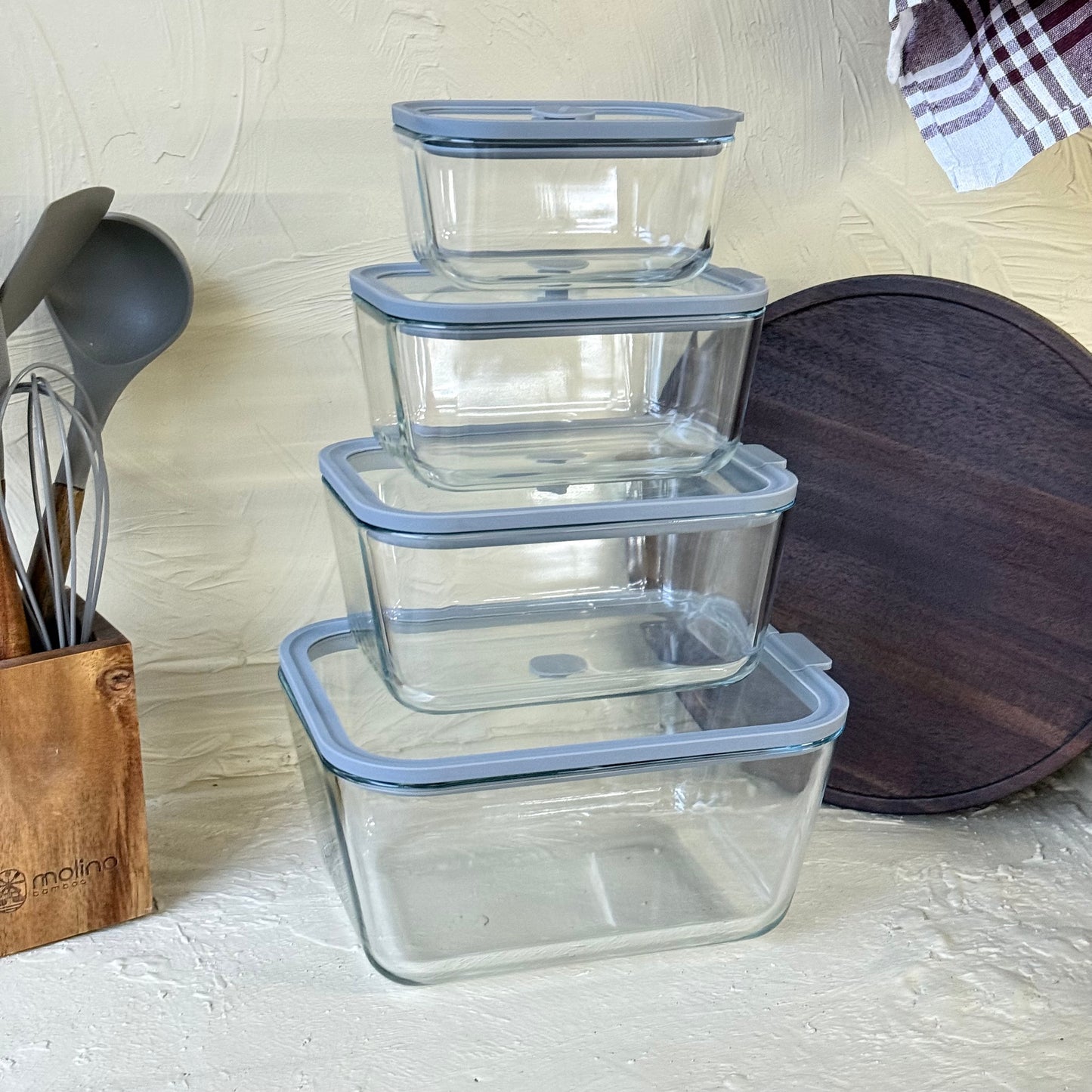 Arow Heilo Cam 4 Lü Saklama Kabı Gri Kapaklı KOD:6663