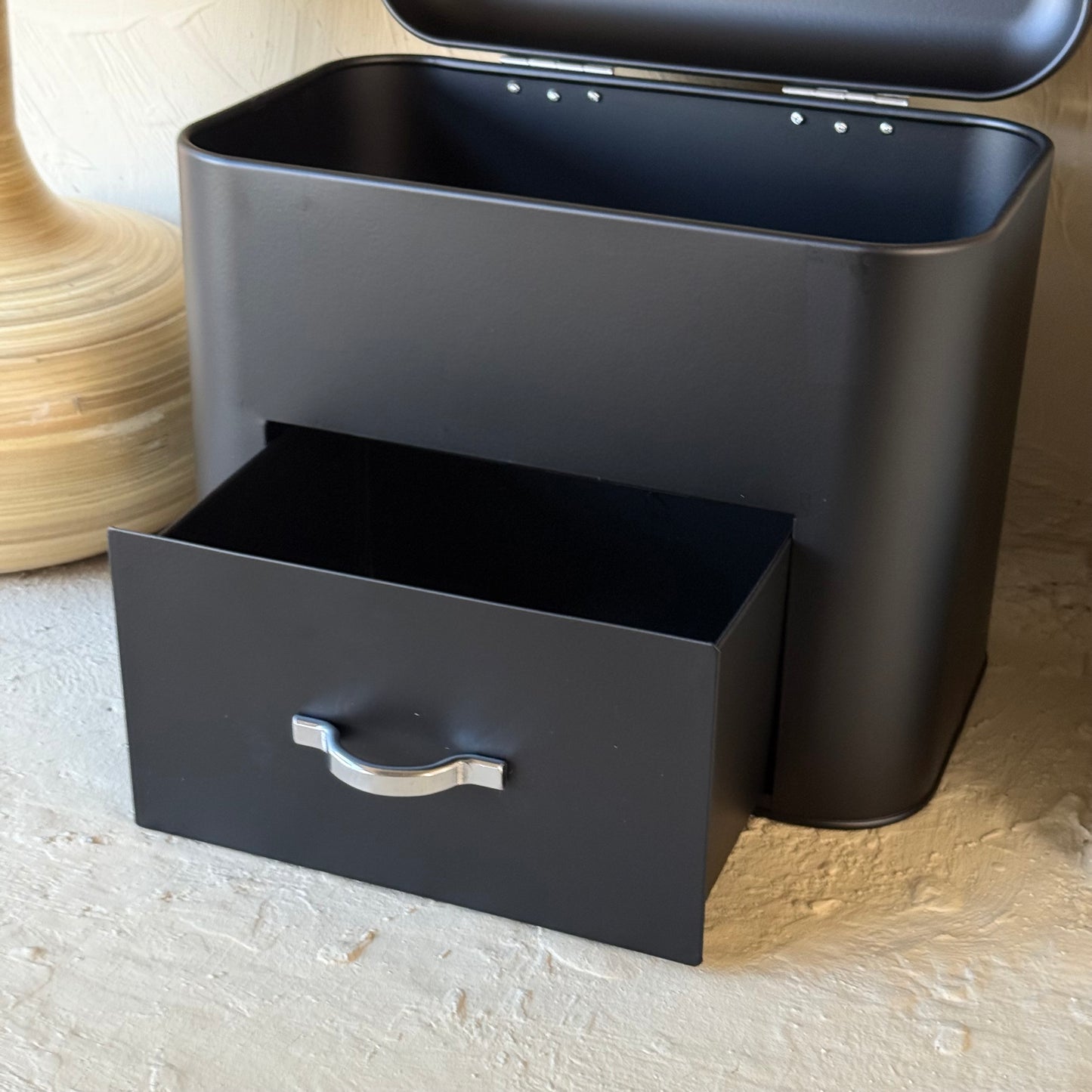 Vintage Çekmeceli Metal Ekmeklik Mat Siyah KOD:019