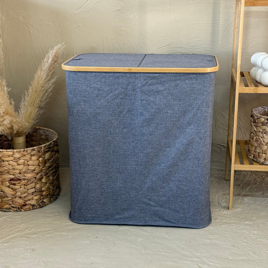 Lalezar Büyük Boy İki Bölmeli Katlanır Kirli Çamaşır Sepeti Set Gri KOD:8012