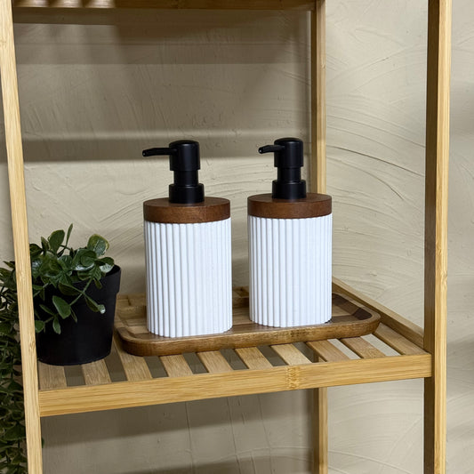 Akasya Ağacı Standlı Mermer İkili Sıvı Sabunluk Seti 3 Parça