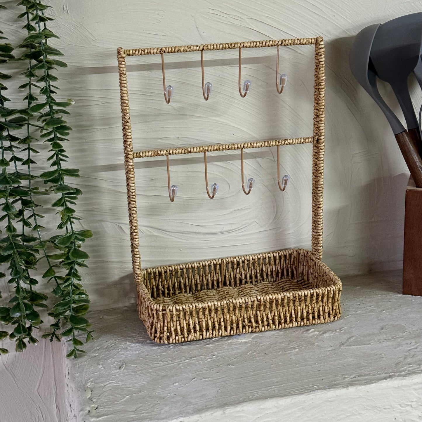 Evanev Rattan Fincan Askı Standı Kahve Rengi KOD:30481