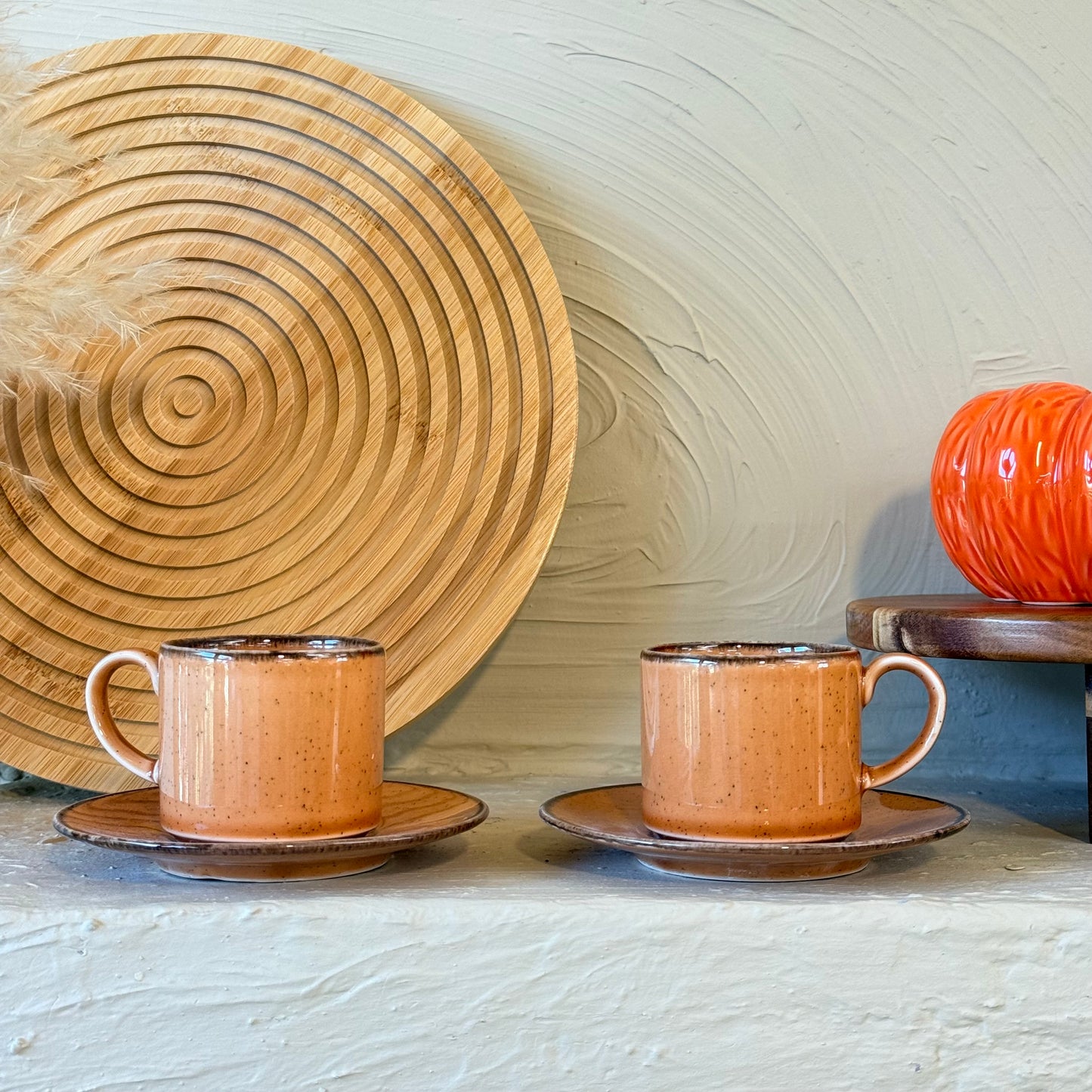 Porline İkili Porselen Kahve Fincan Seti Kiremit