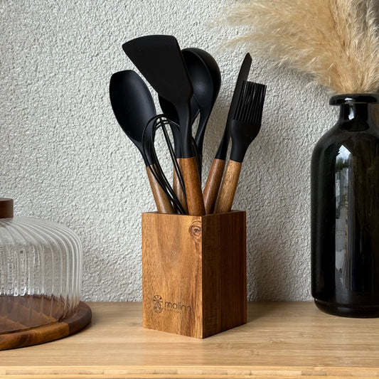 Molino Akasya Ağacı Standlı Silikon Mutfak Seti 8 Parça Siyah