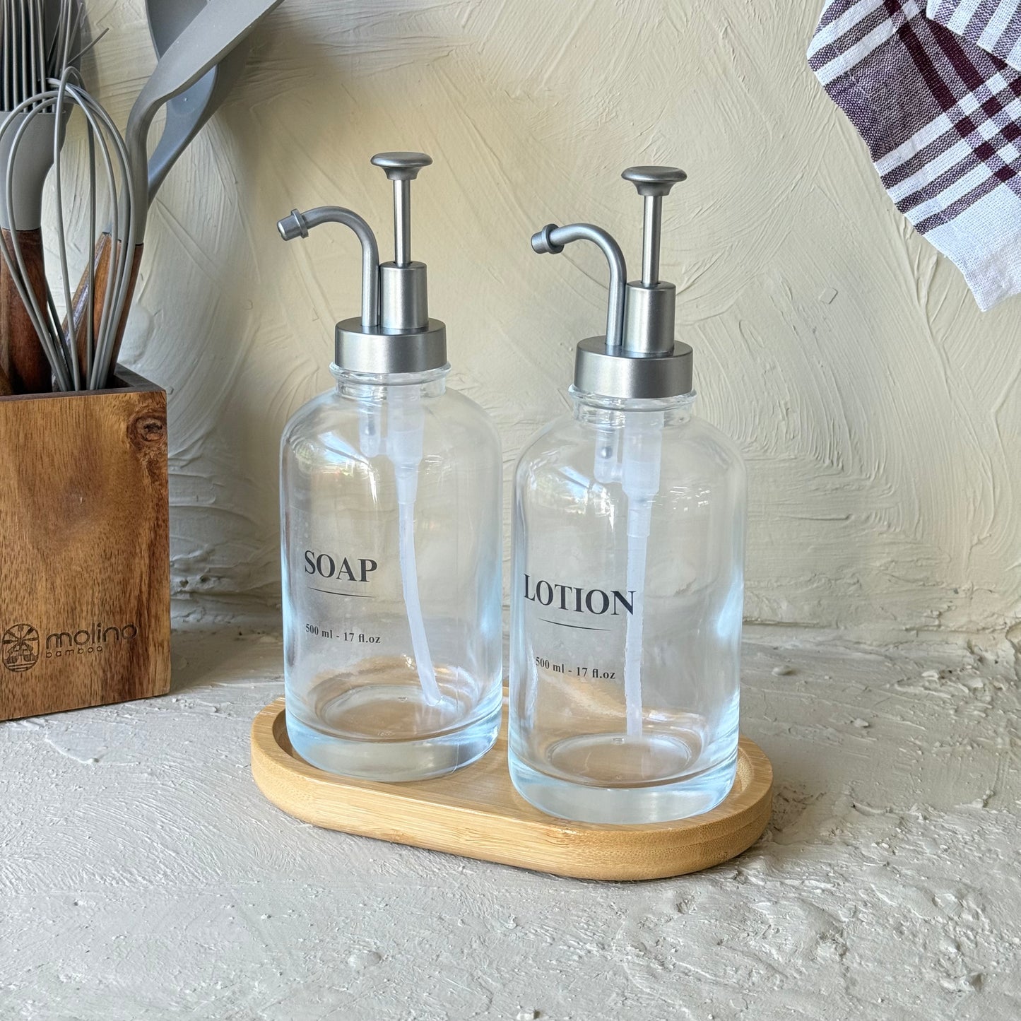 Arow Angel Model Yuvarlak Bambu Oval Standlı İkili Sıvı Sabunluk Seti Gri KOD:1016