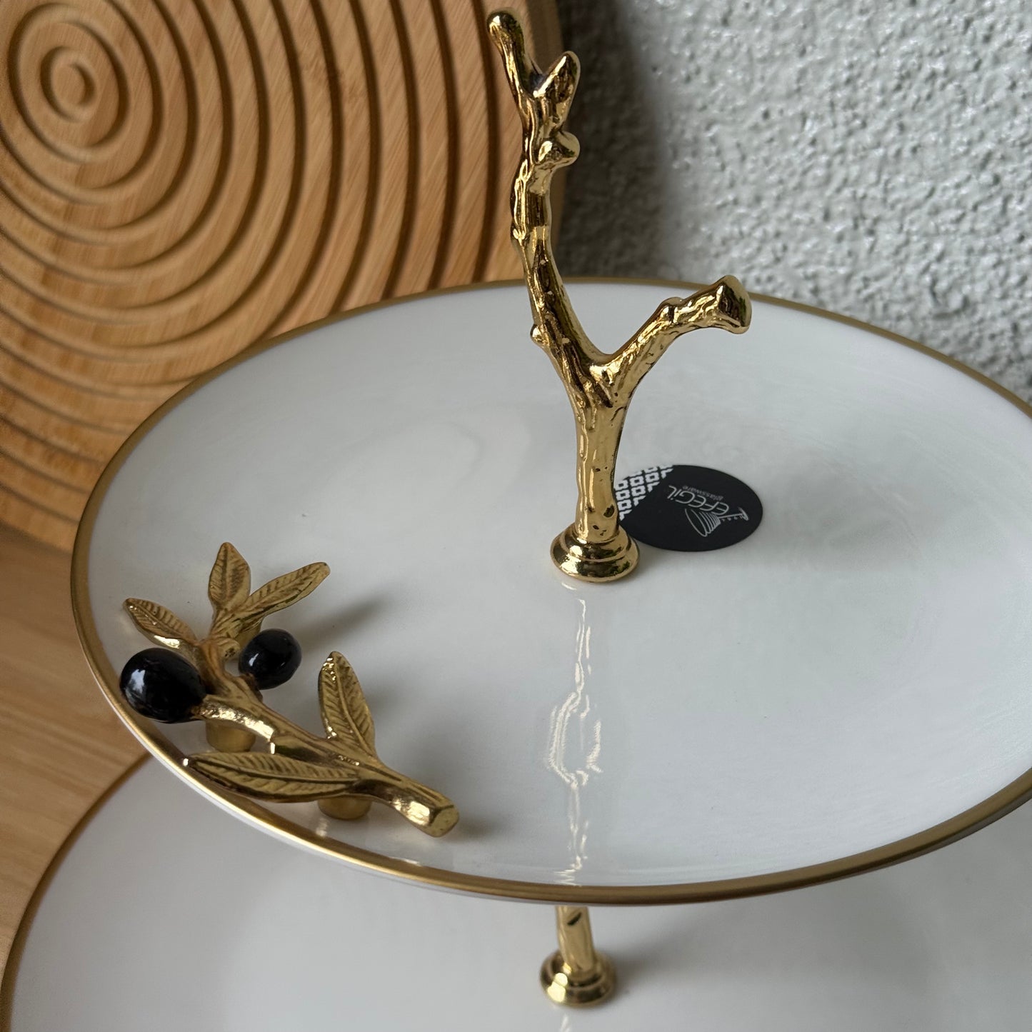Oliva Siyah-Gold İki Katlı Porselen Sunumluk 19 cm, 25 cm Kod:3101