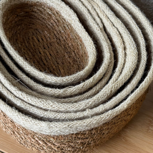 Svr 7 Parça Oval Hasır Sepet Seti Krem